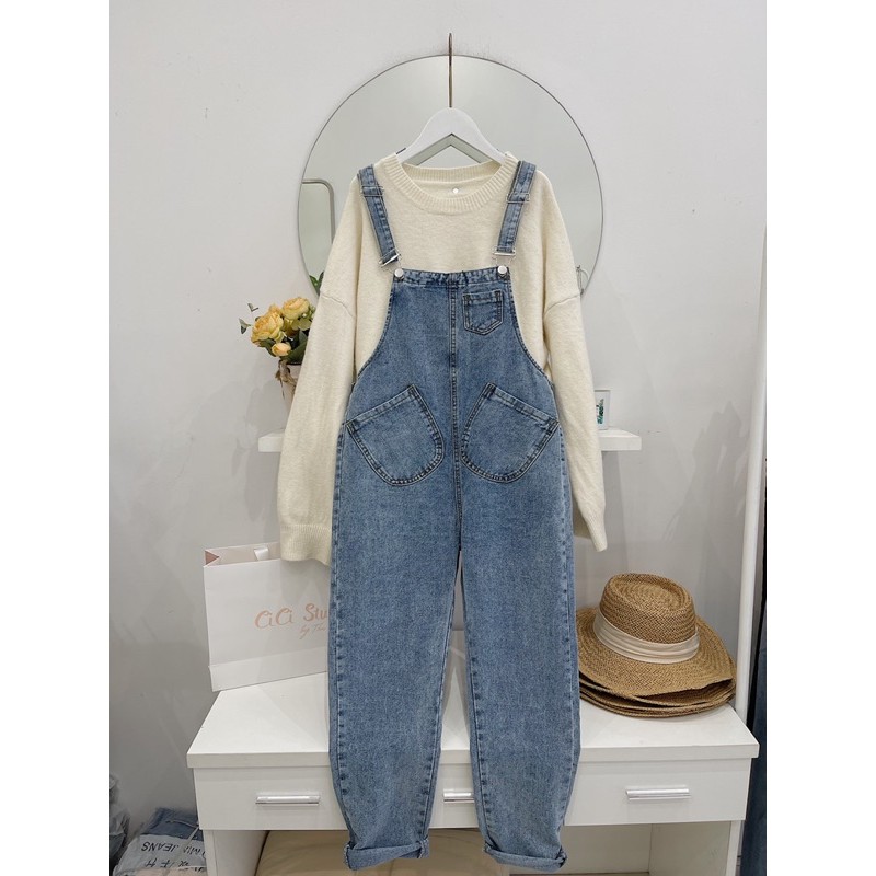 [Mã FADIRECT20 giảm 20K đơn 150K] Yếm jean baggy trơn 2 túi trước | BigBuy360 - bigbuy360.vn