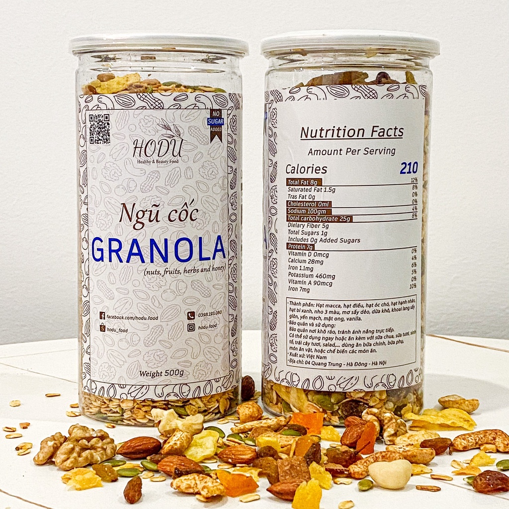 Granola siêu hạt & quả, ngũ cốc ăn kiêng HODU 500g | Thế Giới Đồ Ăn Healthy Hà Nội