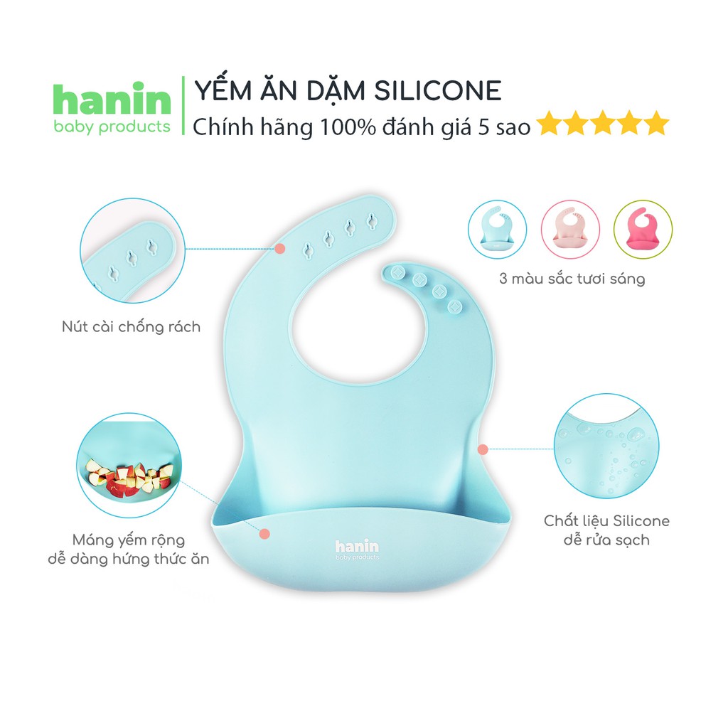 Bộ ăn dặm Silicon Hanin Baby gồm khay, yếm và thìa dĩa cho bé - Giảm 30K khi mua theo set