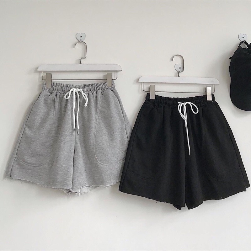 Quần Short thun lai cắt túi to #64595, short thun thêu #64458 unisex phong cách