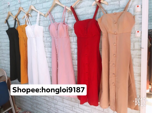 Đầm 2 dây nút ngực có mút ngực