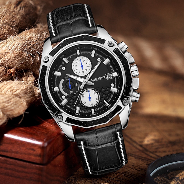 Megir 2015 đồng hồ sang trọng hàng đầu nam analog fashion sports quartz jam tangan lelaki
