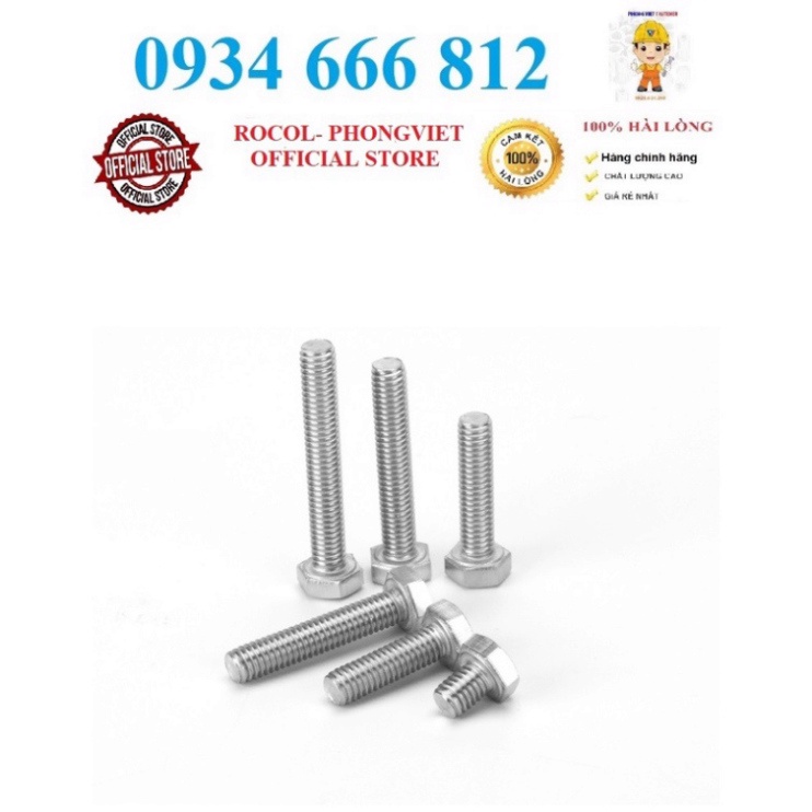 Set 10c Bulong lục giác ngoài inox 201 M10,  M10X40, M10X50, M10X60, M10X70