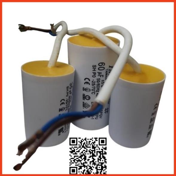 Tụ điện vỏ nhựa CBB60 tụ ngậm có dây điện áp 450VAC dùng trong máy giặt, quạt máy, động cơ điện một pha