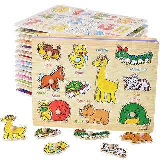 Combo 6 bộ Bảng Gỗ Ghép Hình Có Núm