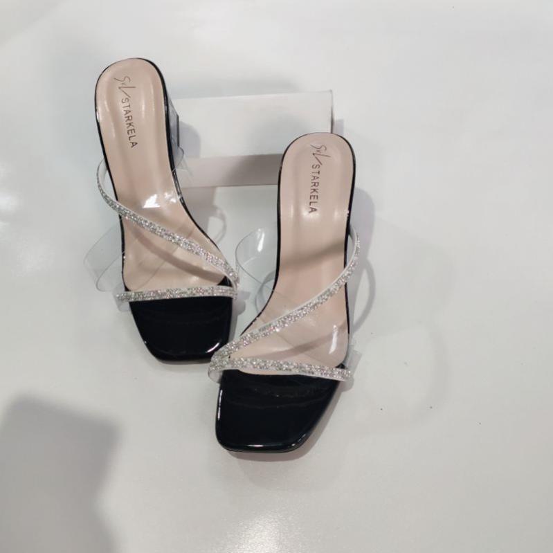 Guốc sandal cao gót mũi vuông 5 phân trong suốt kiểu dáng năng động dễ đi .