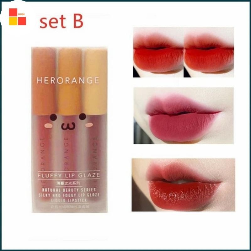 Set 3 Cây Son Kem Lì Herorange Fluffy Lip Glaze - Son Lì Đẹp - Mã SKL01 | Thế Giới Skin Care