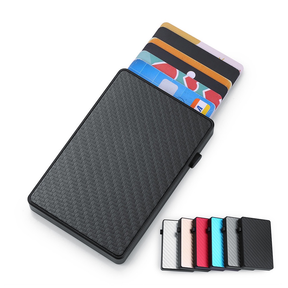 Ví đựng thẻ danh thiếp/thẻ ID siêu mỏng hoạ tiết sợi carbon chống trộm RFID tiện dụng cho nam và nữ