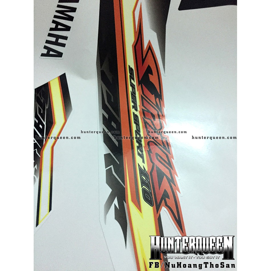 Tem rời Sirius - Xe trắng đen, hoa văn cam - Thiết kế theo yêu cầu, chỉnh sửa theo ý. Sắc nét, bền màu