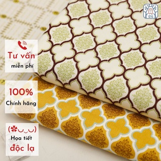 Js-76 vải cotton 100% tự nhiên🍒js🍒khổ vải 110cm , họa tiết hình học độc đáo - vải đẹp handmade, quilt, may vá