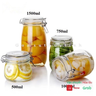 Hũ thủy tinh/ Bình thủy tinh nắp cài khóa inox 500ml đựng thực phẩm