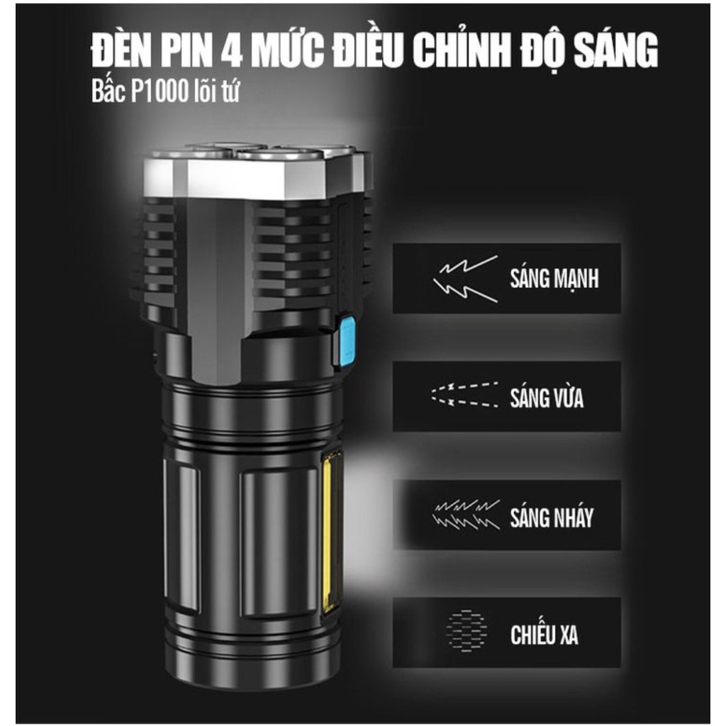 Đèn pin 4 bóng led siêu sáng đa năng cao cấp tiên lợi giá siêu rẻ