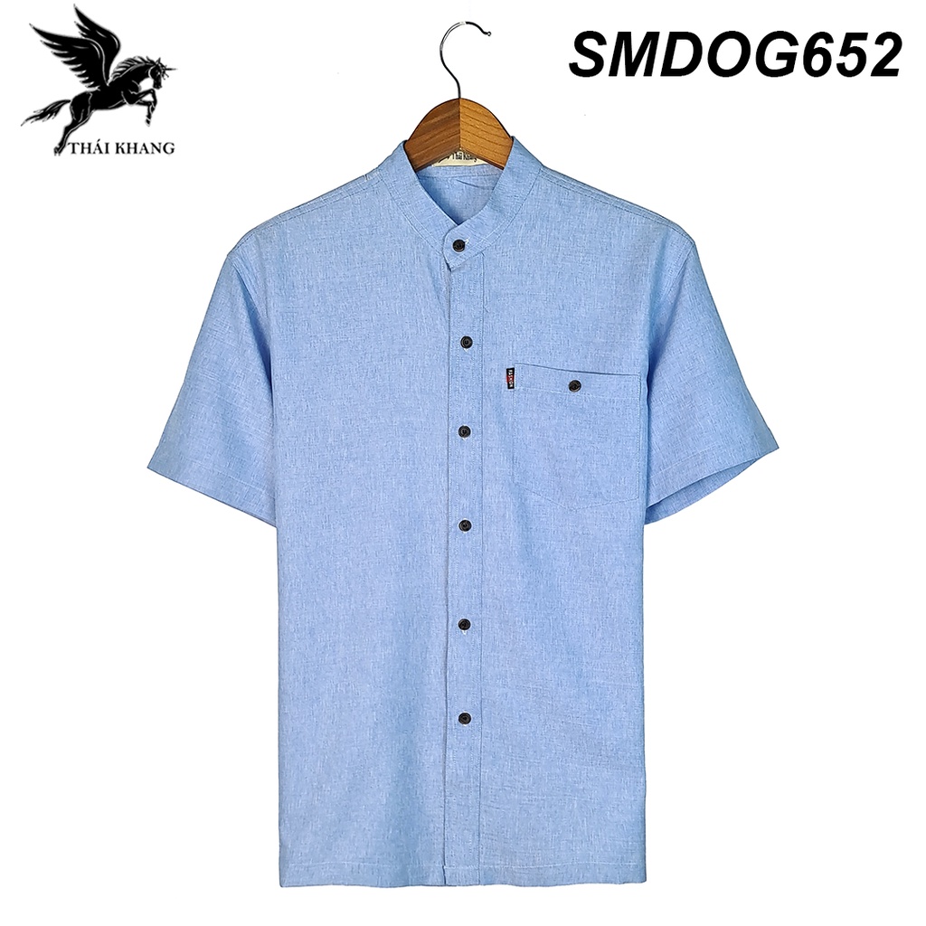 Áo sơ mi đũi cổ trụ nam tay ngắn trung niên SIÊU MÁT loại áo sơ mi nam trung niên form rộng cổ lãnh tụ ASMDOG65 | BigBuy360 - bigbuy360.vn