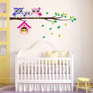 Sticker hình đàn chim cú đậu cành cây trang trí sinh động cho phòng bé