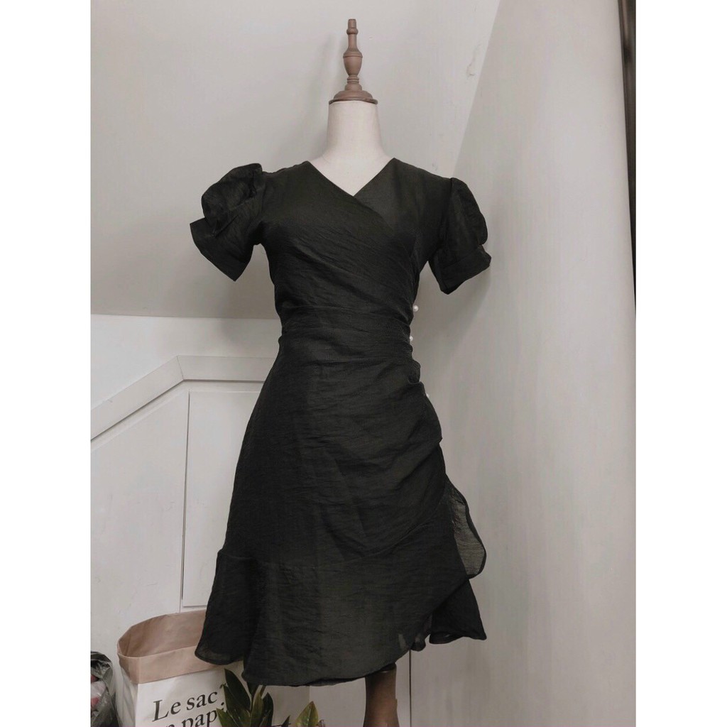 Đầm Dáng Xòe ❤️FREESHIP❤️ Cổ Chéo Xếp Ly Eo Đính Hạt | BigBuy360 - bigbuy360.vn