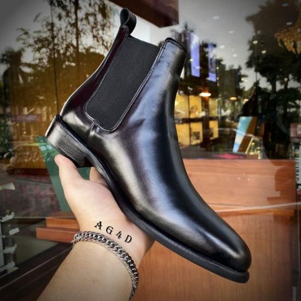 Giày thời trang nam phong cách Chelsea Boots chất liệu da trơn nhẵn bóng nhẹ nguyên tấm đế cao su đúc nhiệt độn 3.5cm