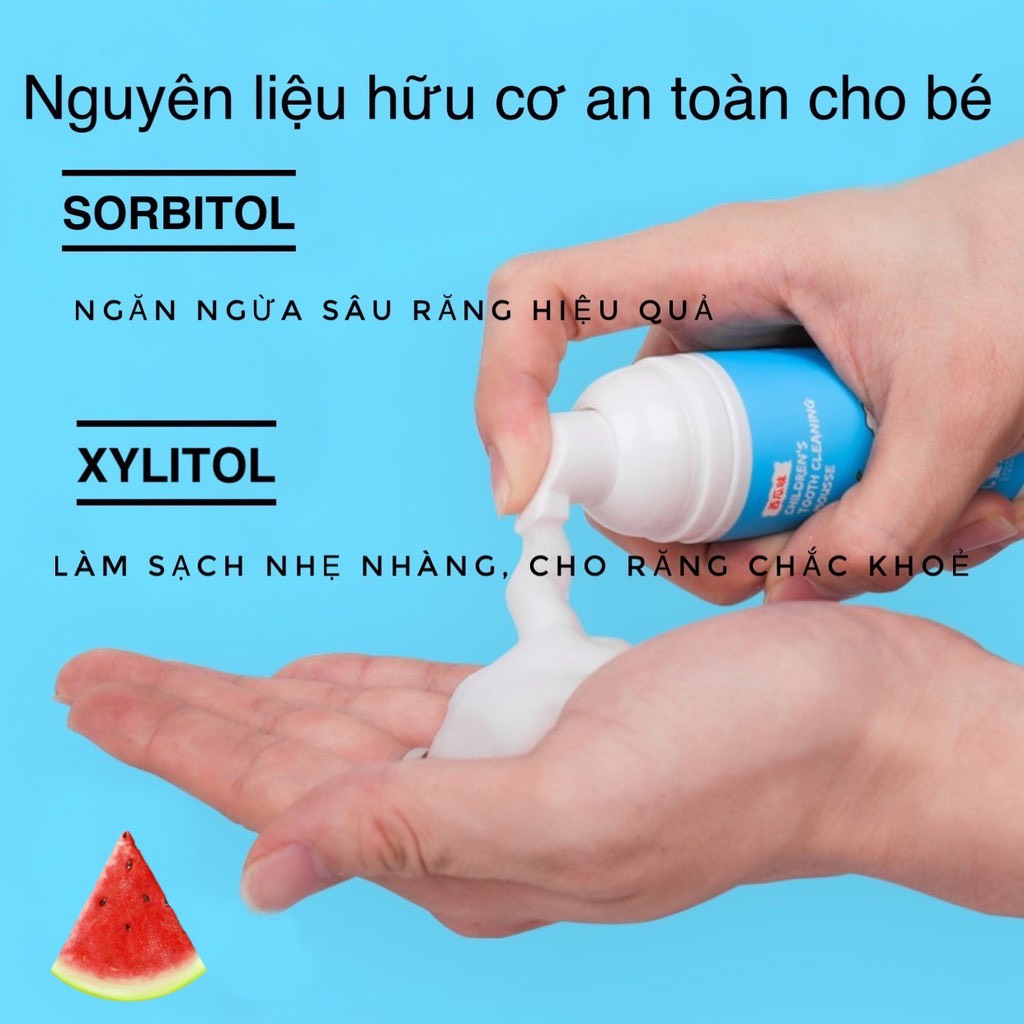 Kem đánh răng trẻ em MOUSSE dạng bọt hương dâu và hương dưa hấu an toàn cho bé