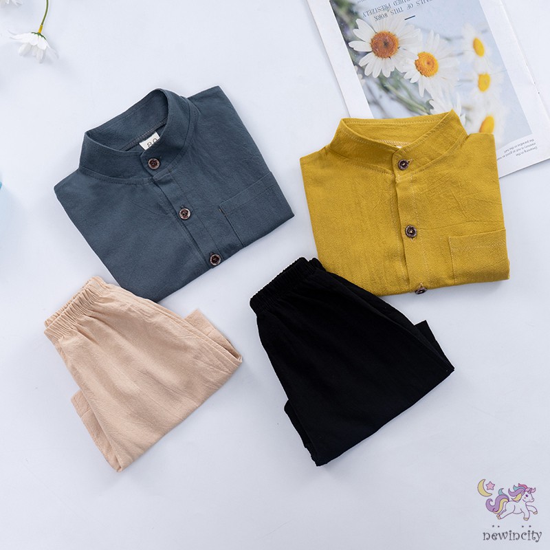 Set áo ngắn tay kèm quần short màu trơn đáng yêu cho bé trai