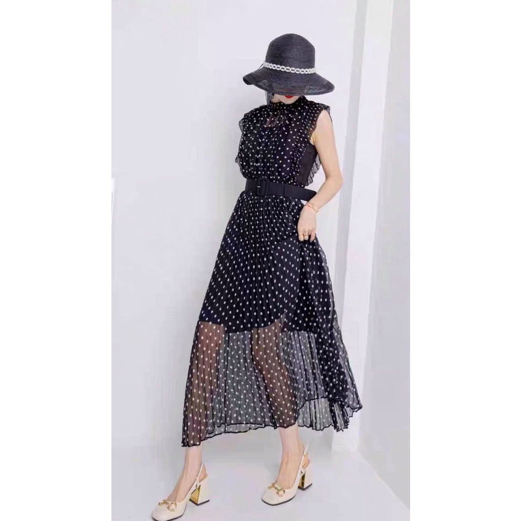 Váy Chữ A , đầm dáng xòe chấm bi không tay chất cực đẹp  hàng cao cấp JeTaime
