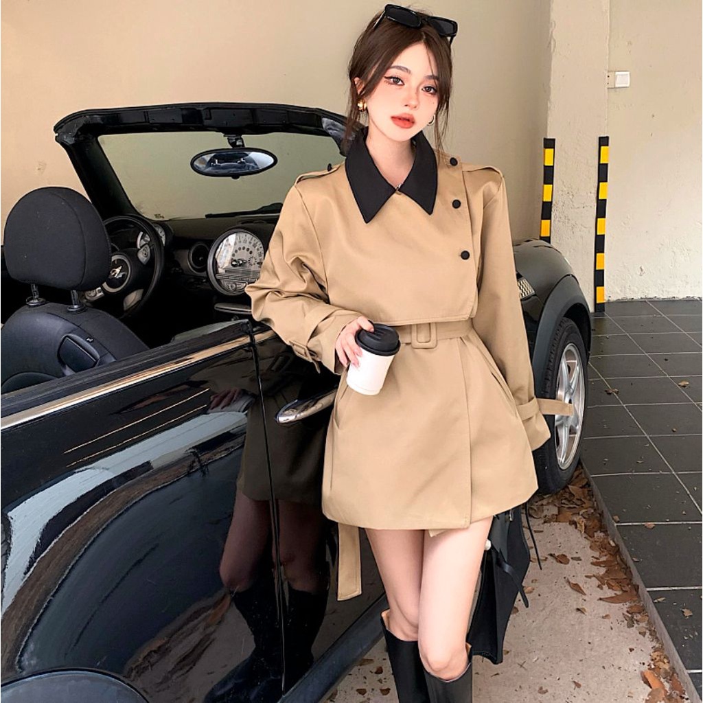 Áo khoác mangto dáng ngắn, áo măng tô nữ màu nâu dáng ngắn hàng order cao cấp Taobao nhà Oanhdilys