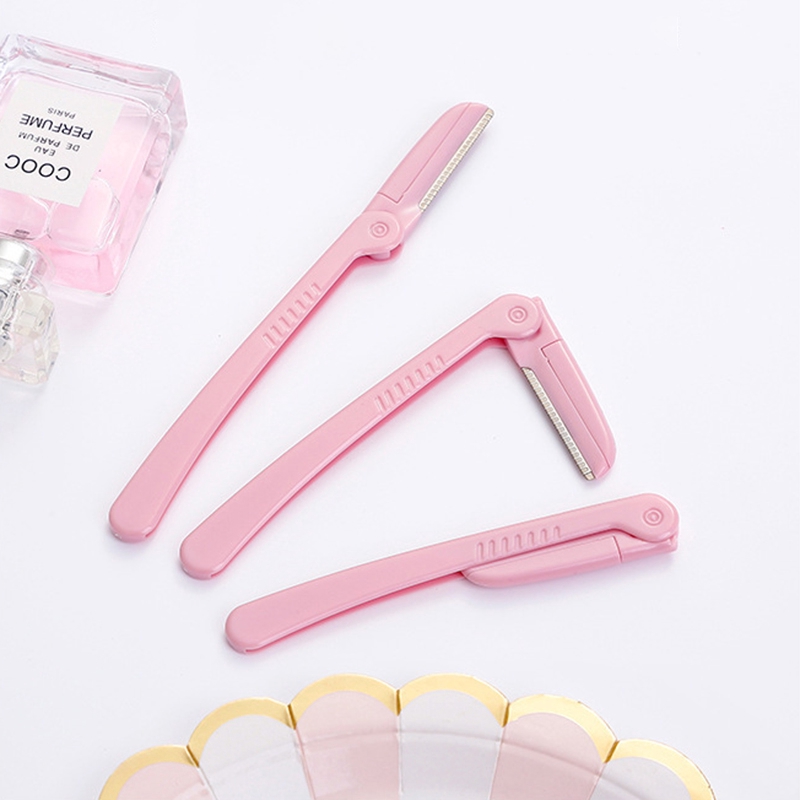[Hàng mới về] Set 3 Dao Cạo Lông Mày Bằng Thép Không Gỉ Màu Hồng