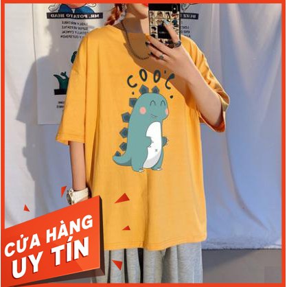 Áo thun tay lỡ cotton Khủng Long coc coc [ áo thun tay lỡ unisex nam nữ đều mặc được]
