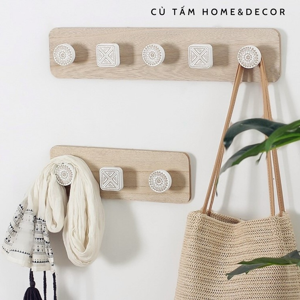 Móc treo quần áo gắn tường bằng gỗ họa tiết vintage, bohemia | BigBuy360 - bigbuy360.vn