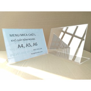 Khung mica chữ L, Menu mica dạng chữ L, Kệ mica hiển thị thông tin sản phẩm dạng ngang