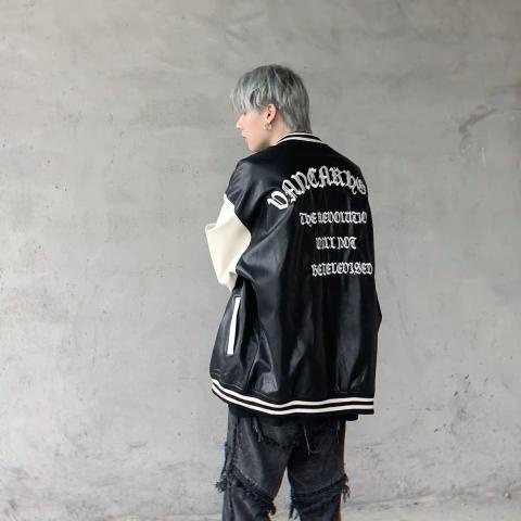 Áo khoác da Varsity D SKWANG TK01 form rộng cá tính unisex nam nữ chính hãng