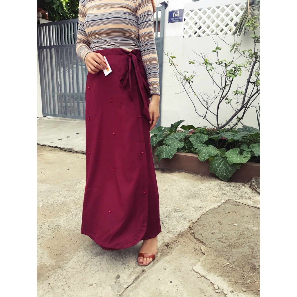 Váy chống nắng thời trang - vải dày dặn, mềm mại - Đỏ đô đính hột Jin Shop | BigBuy360 - bigbuy360.vn