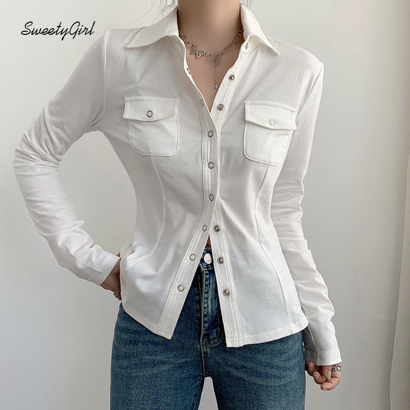 Áo Sơ Mi Tay Dài Cổ Chữ V Màu Trơn Cài Nút Thời Trang 2022 Quyến Rũ Cho Nữ