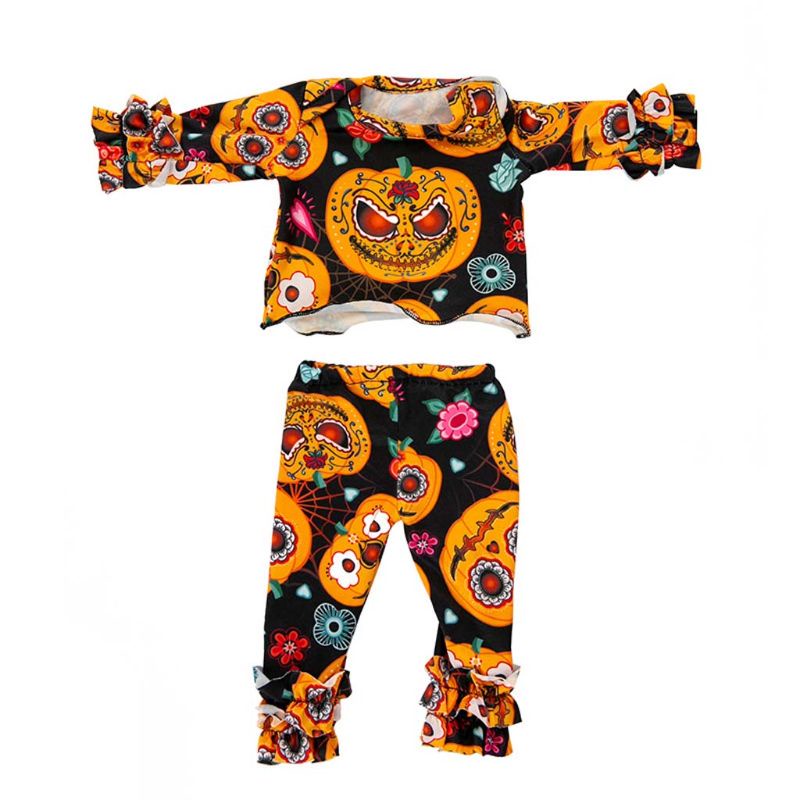 Bộ Áo Tay Dài In Họa Tiết Bí Ngô + Quần Dài Thời Trang Xinh Xắn Cho Búp Bê Mỹ 18 &quot;