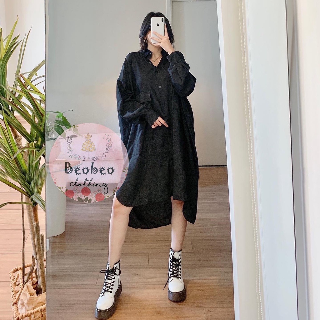 Đầm sơ mi oversize tay dài 2 màu ulzzang