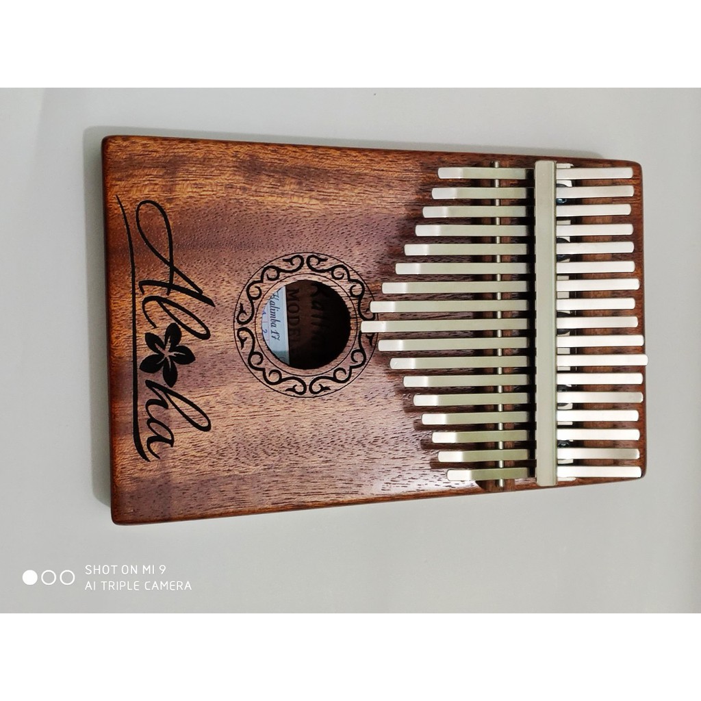 Kalimba 17 phím gỗ mahagony phủ sơn bóng cao cấp khắc chữ Aloha KLALO00017- Tặng túi nhung, đầy đủ phụ kiện
