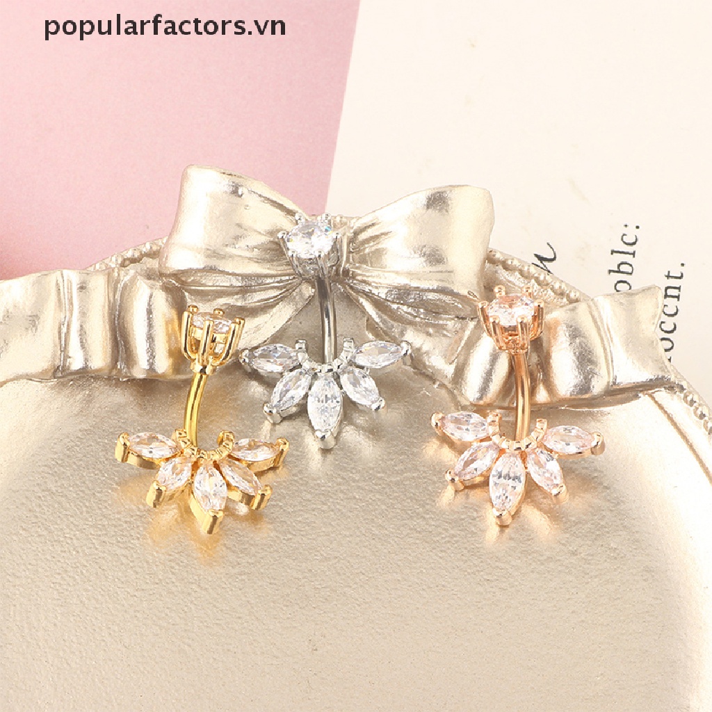 Khuyên rốn bằng thép không gỉ hình hoa đính pha lê