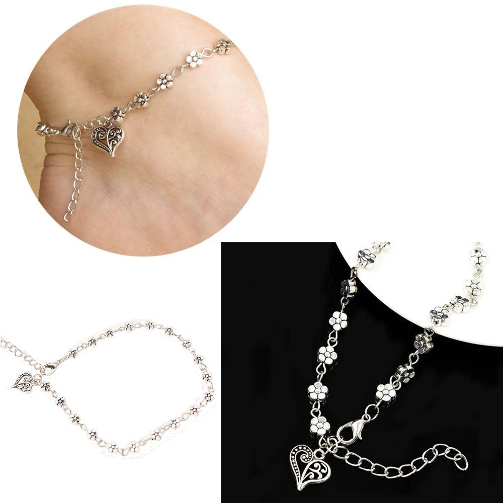HS Lắc Chân Đính Hoa Và Trái Tim Phong Cách Bohemian Cổ Điển Dành Cho Nữ