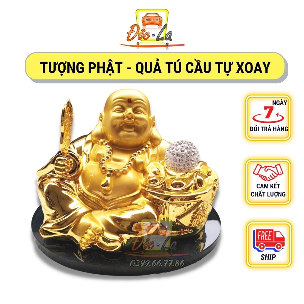 Tượng phật ông di lặc đặt taplo ô tô có quả cầu xoay bằng năng lượng mặt trời