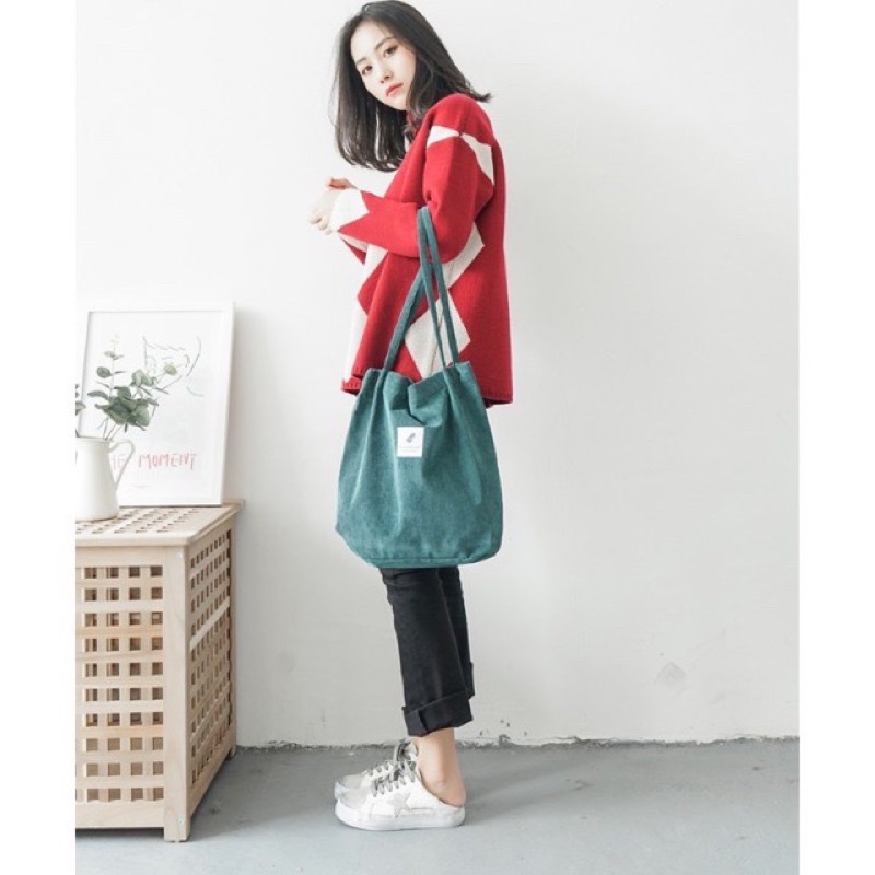 Túi tote vải nhung đeo vai đeo chéo giá rẻ Hàn Quốc đi học đi chơi