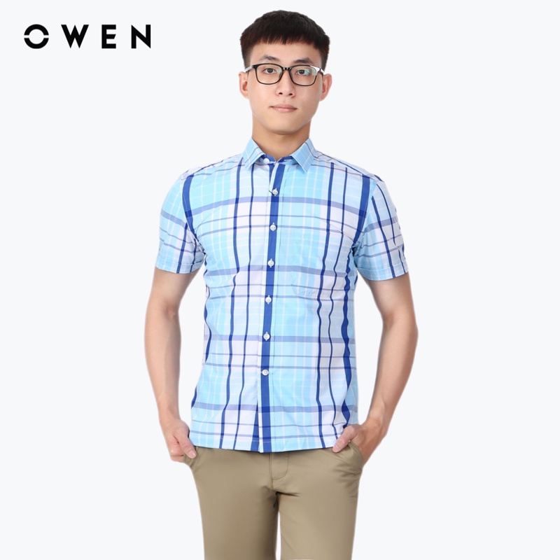 Áo sơ mi ngắn tay Nam Owen Viscose Bodyfit Xanh - BA23779N