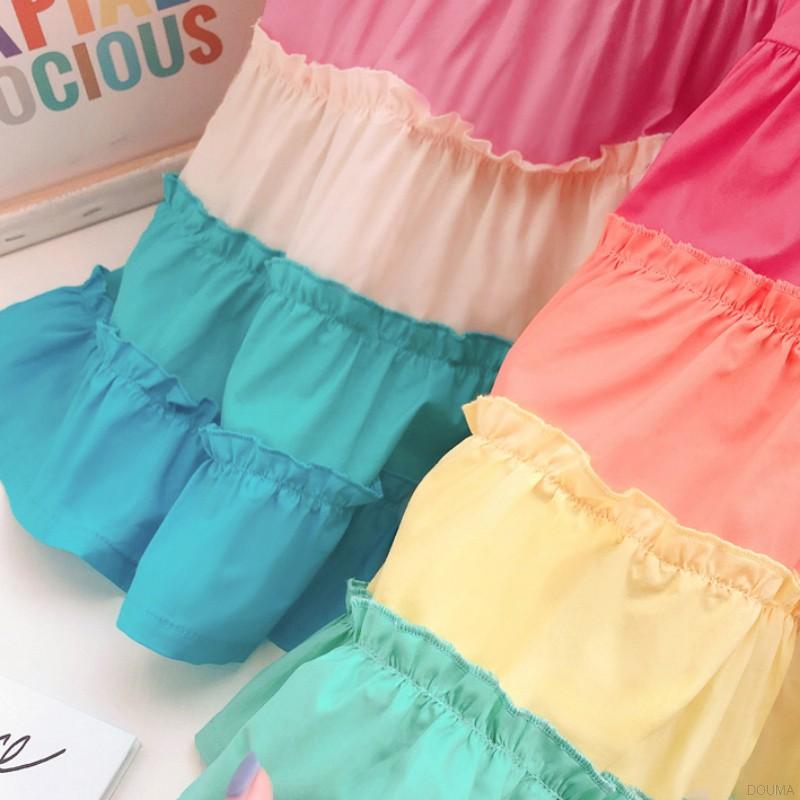 Đầm Kiểu Chắp Vá Hoạ Tiết Hoạt Hình Màu Cầu Vồng Dễ Thương Cho Bé Gái