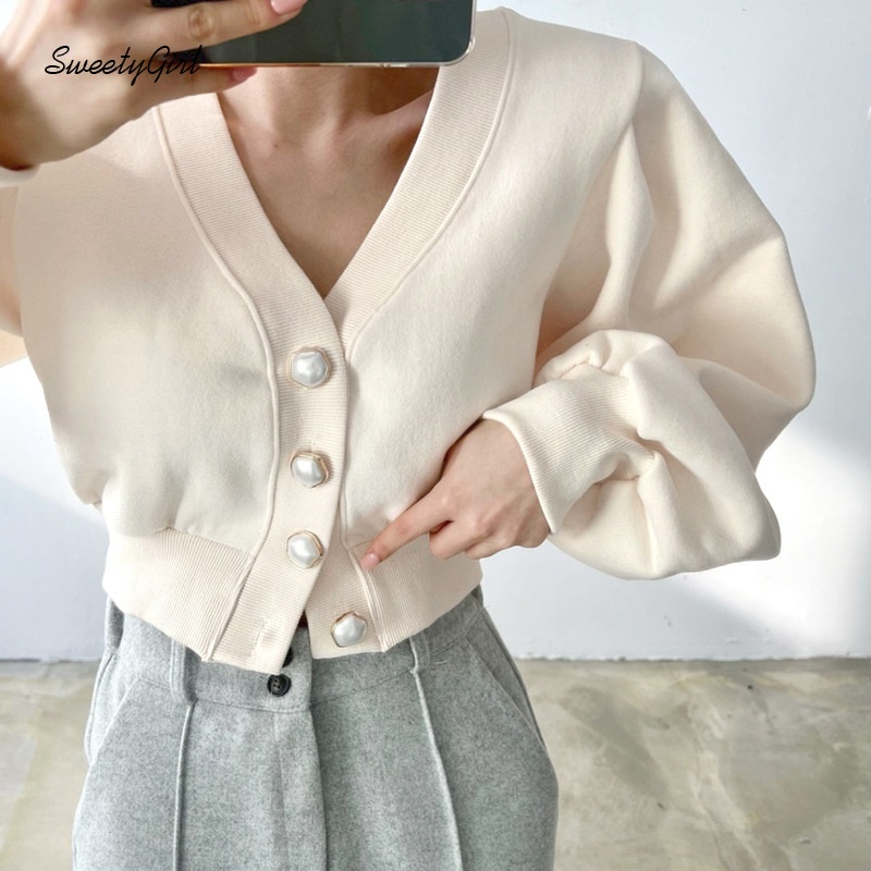 Áo Sơ Mi Tay Dài Cổ Chữ V Dáng Ôm Màu Trơn Cài Nút Thời Trang Cho Nữ