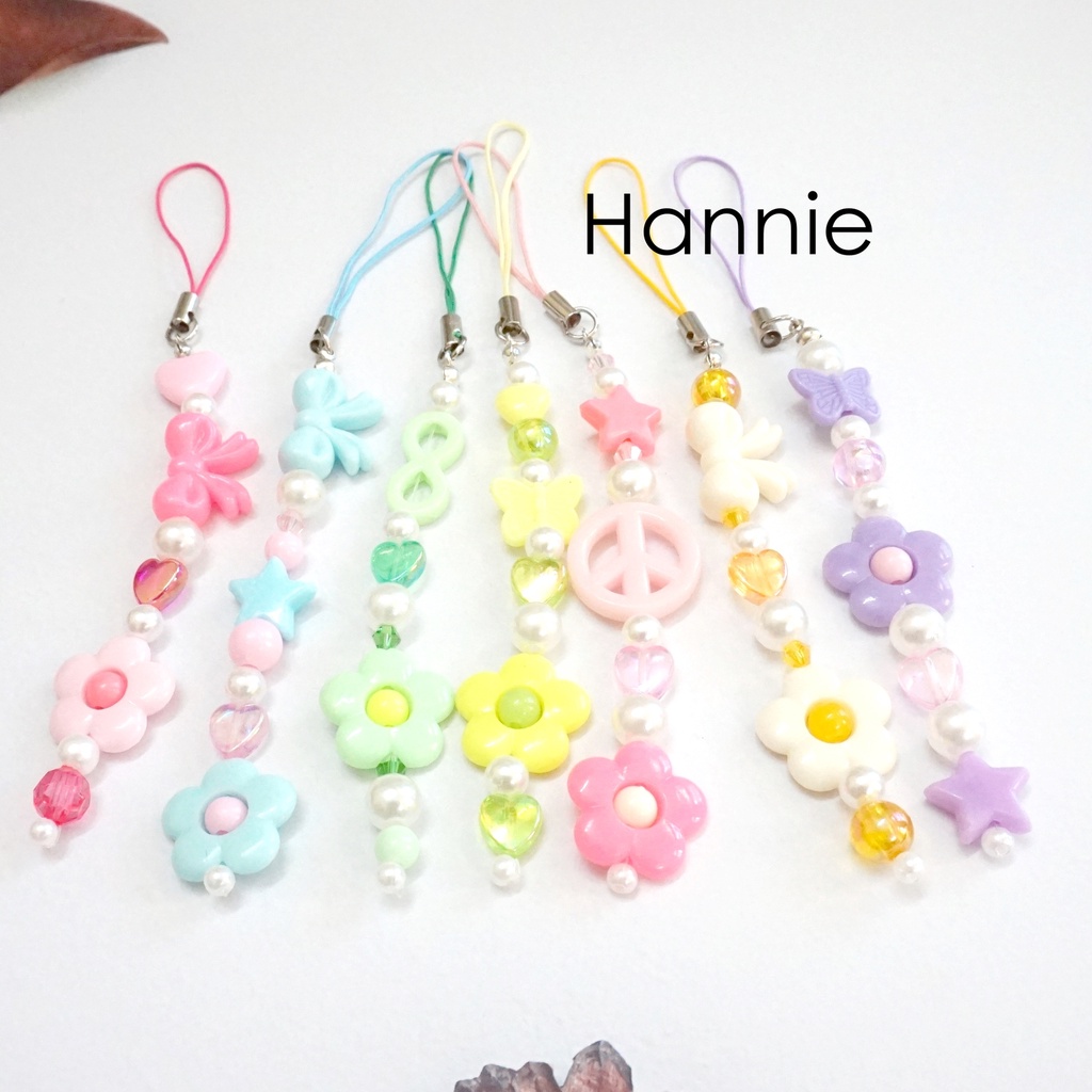 (Hồng/Xanh lá/Xanh biển/Vàng/Cam) Móc khóa hạt nhựa - Dây phụ kiện dây treo túi xách balo chìa khóa điện thoại handmade