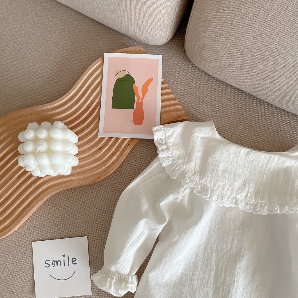 Áo sơ mi cổ sen bé gái chất vải chống nhăn