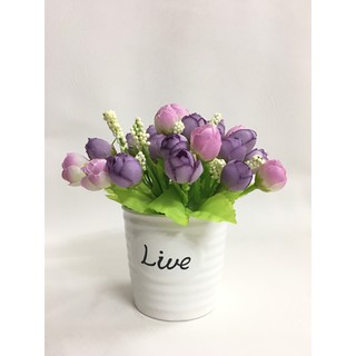 Cây giả, chậu hoa trà nụ giả mini