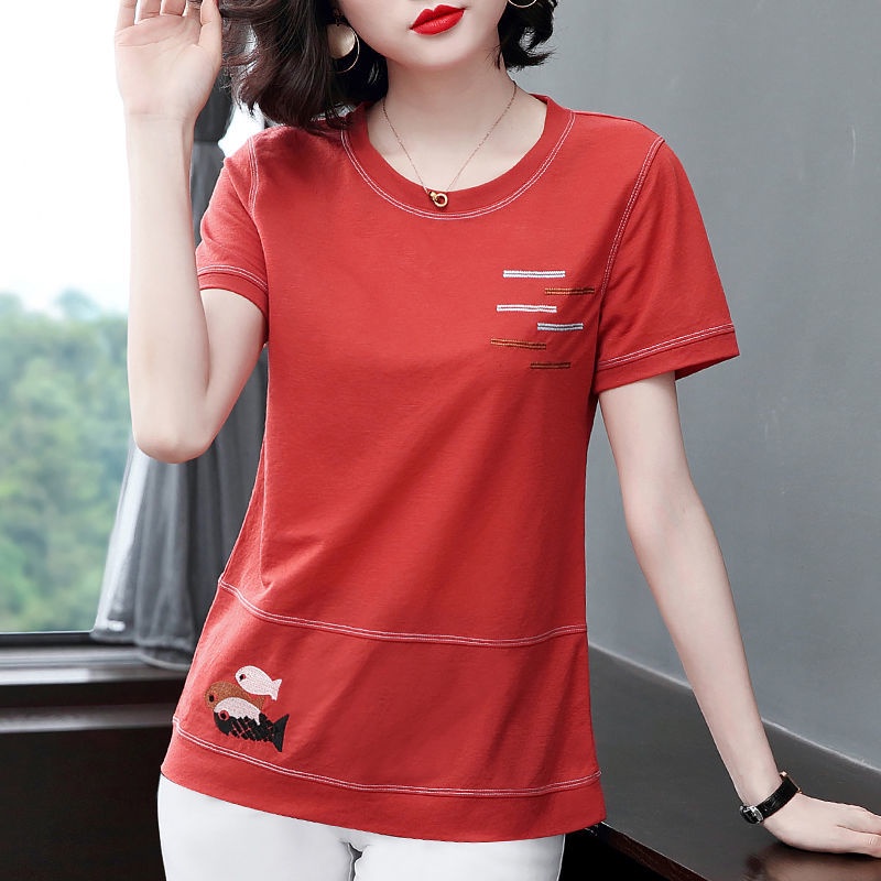 Thời Trang Áo Thun Tay Ngắn Dáng Rộng Dễ Phối Đồ Cho Phụ Nữ Trung Niên