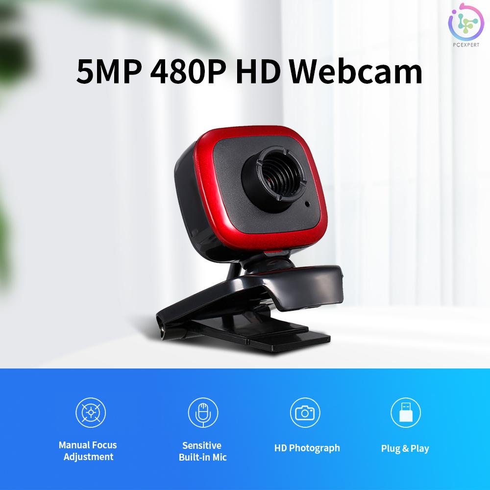 HD Webcam 480P 5MP PC 30fps HD Web USB Camera High-Definition Cam Video Call with Microphone USB Plug &amp; Play for Laptop Desktop Computer Red