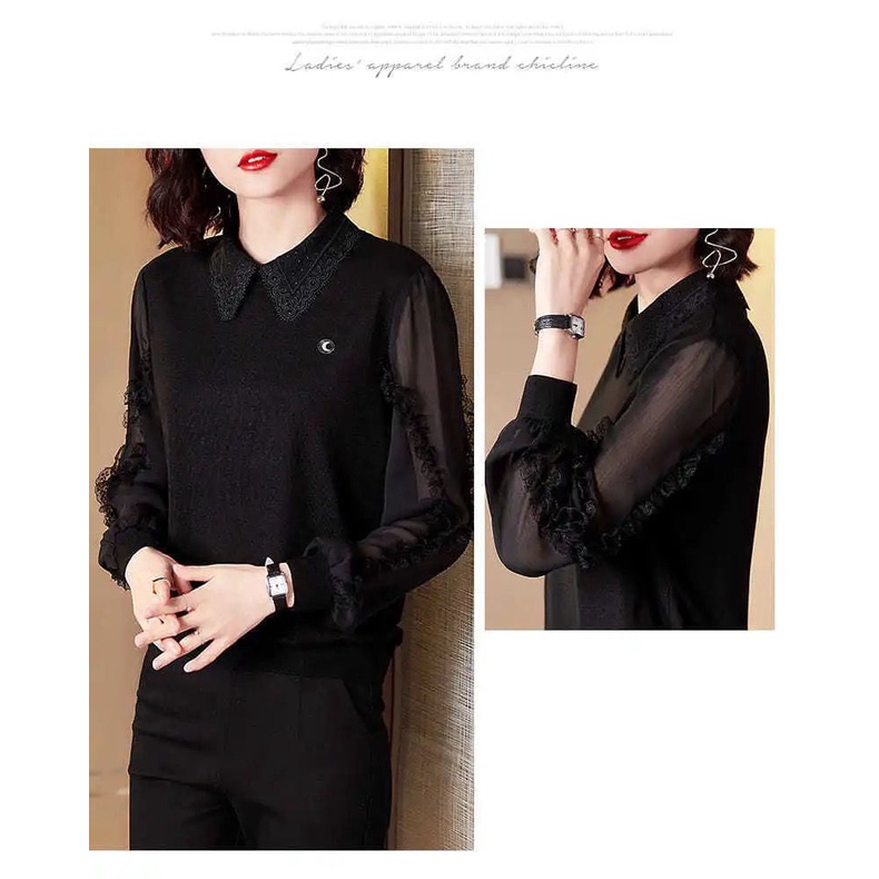 Áo sơ mi chiffon tay dài thời trang xuân hè cho phụ nữ trung niên