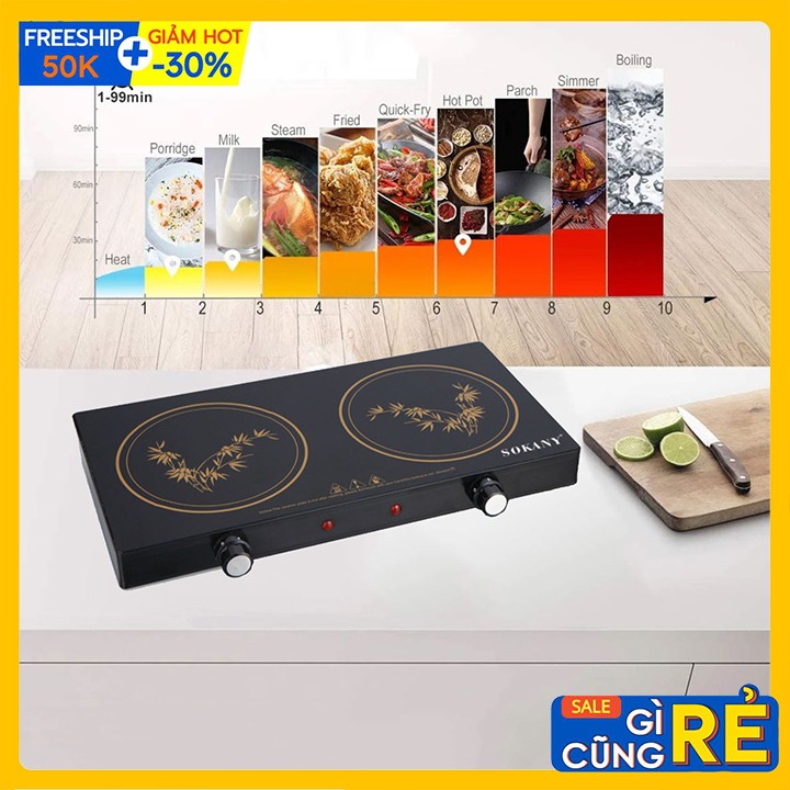 Bếp Điện Hồng Ngoại Đôi 1200W- Mặt Kính Chịu Nhiệt Chống Trầy - Không Kén Nồi
