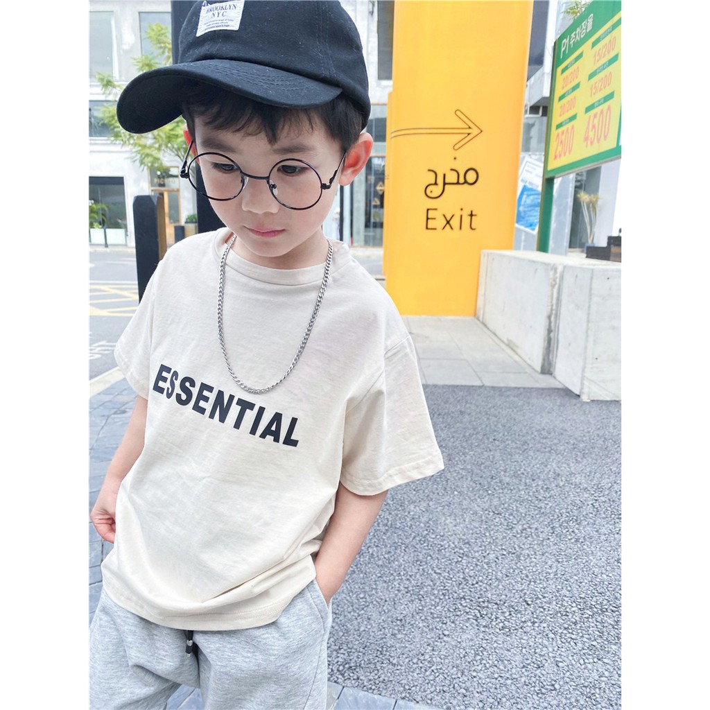 Áo phông bé trai ESSENTIAL chất đẹp - Áo thun cộc tay cổ tròn chữ in nổi mặc hè phong cách Hàn Quốc cao cấp cho bé trai