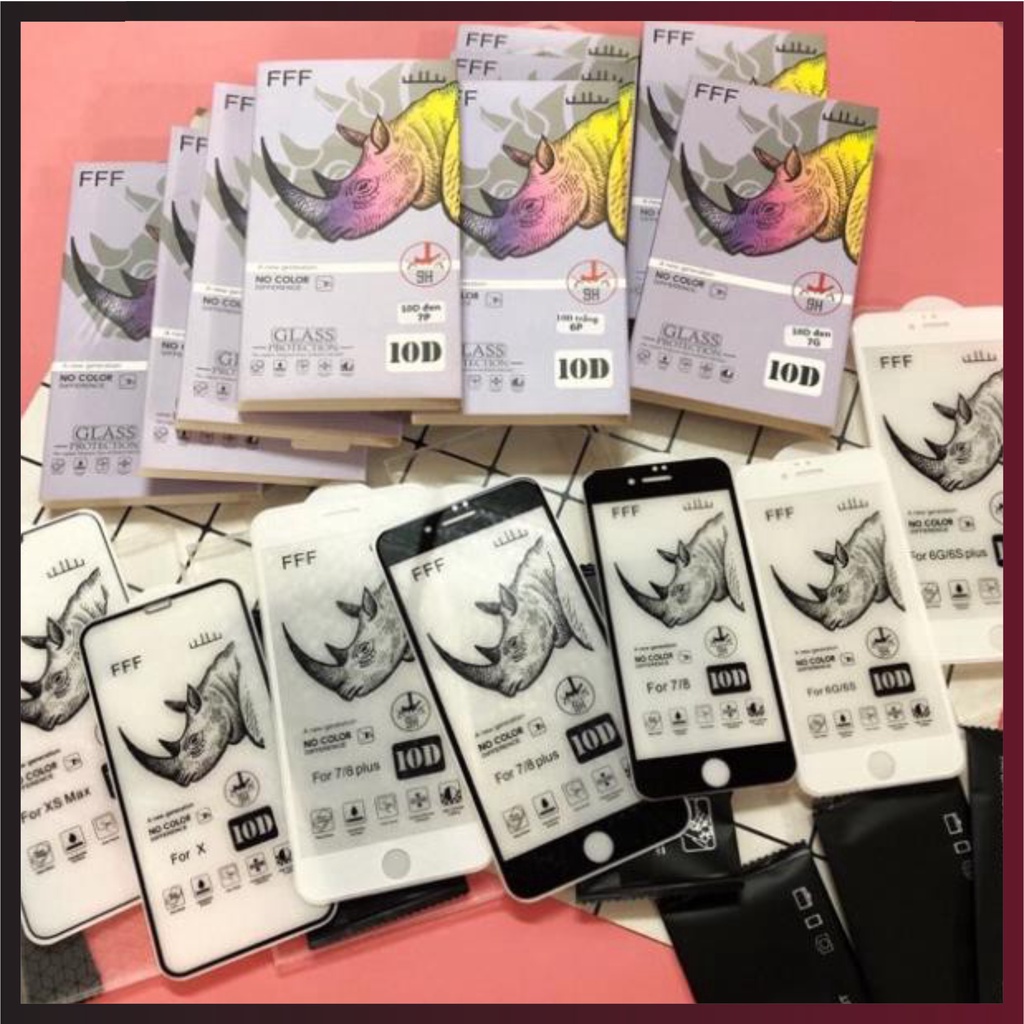 Kính cường lực iPhone, cường lực iphone Tê Giác 10D Full màn-Loại Xịn 7 8 Plus X XS XS MAX 11 PRO MAX 12MINI PRO PROMAX